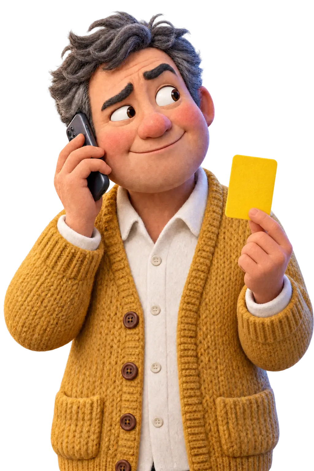 He listens on the call, a yellow card ready in his hand