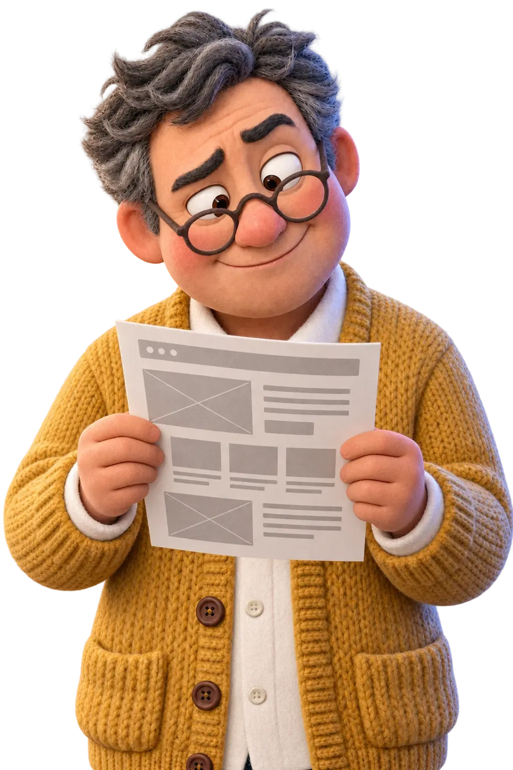 He reads your website through small round glasses
